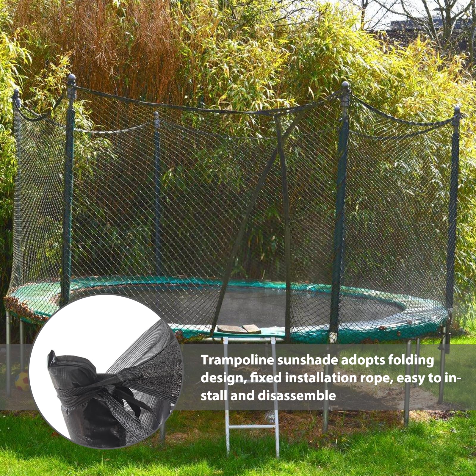 Trampolin Sonnenschutz Abdeckung: Ø 244cm Trampolin Überdachung Abdeckung für 6-Stangen-Trampolin, Schwarz Trampolin Sonnenschutznetz UV-Beständige, Trampolin Zubehör Sonnensegel Trampolin