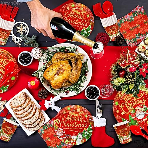 Miniatura 5 de 144 Pieces, Christmas Disposable Dinnerware Set - Serves 24 Guest  Christmas Paper Plates and Napkins  Christmas Plates and Napkins, Christmas Paper