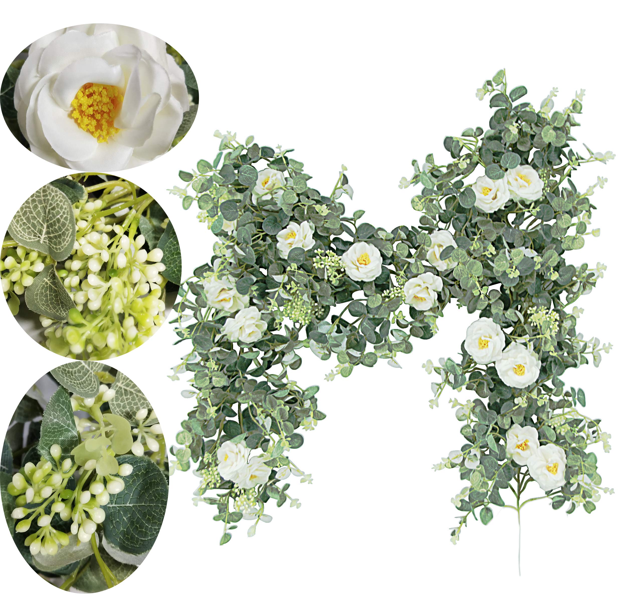 Buy Rcbmn Artificial Eucalyptus Garland with Champagne Roses Greenery