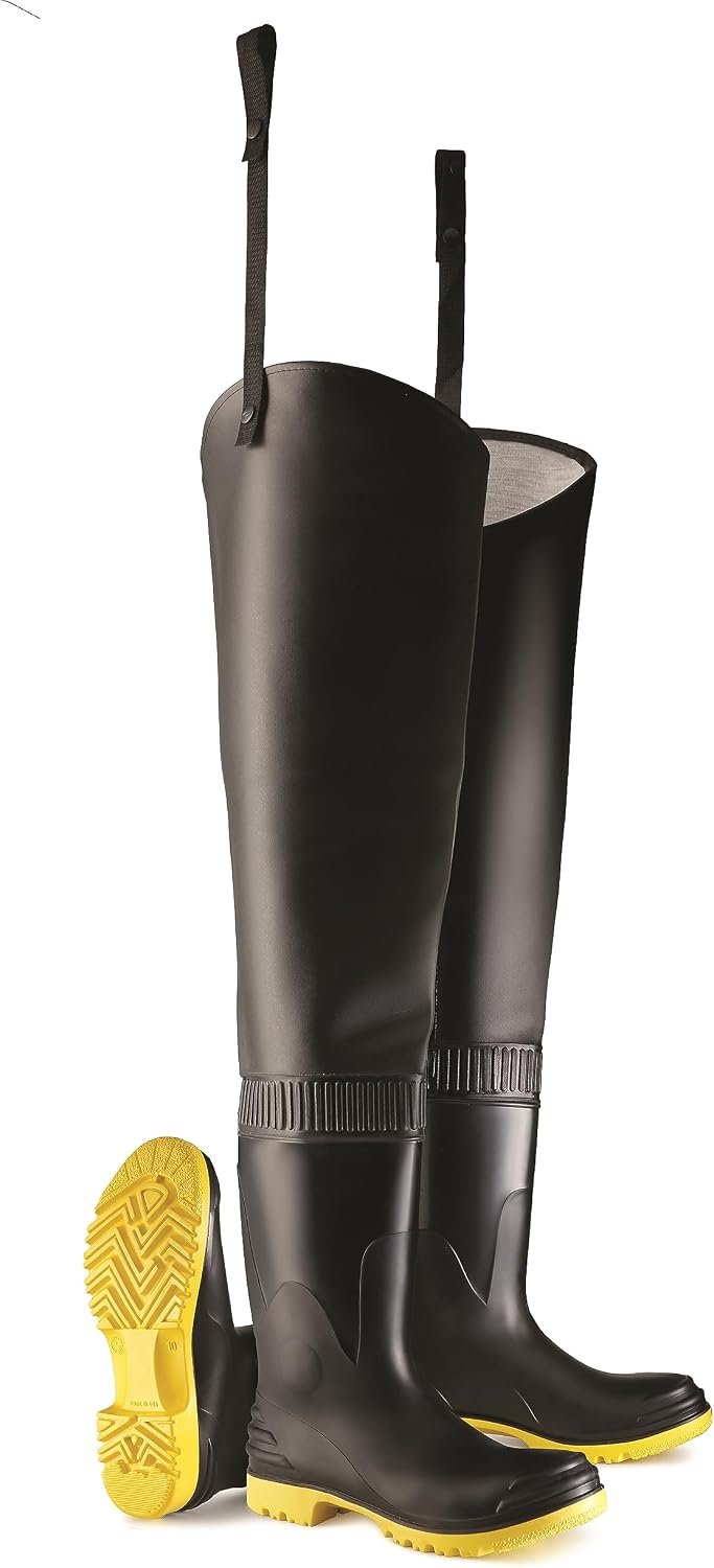 DUNLOP Protective Footwear, Hip Wader Steel Toe, S/M, 100% Waterproof PVC, Lightweight and Durable