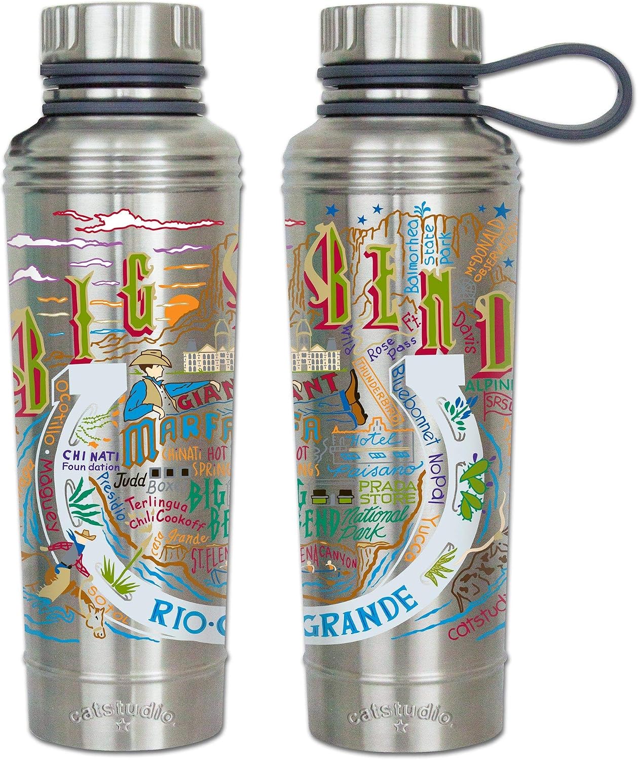 Catstudio Big Bend Stainless Steel Water Bottle | BPA Free Triple Wall Insulation with Non Slip Bottom | Great for Running, Hiking, Sports, & Travel