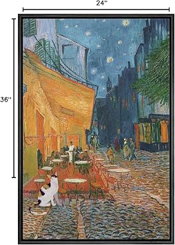 wall26 Framed Canvas Print Wall Art Black Cat in Van Gogh's Night Cafe Animals Wildlife Illustrations Modern Chic Fun Colorful Multicolor Ultra for Living Room, Bedroom, Office - 24x36 Black