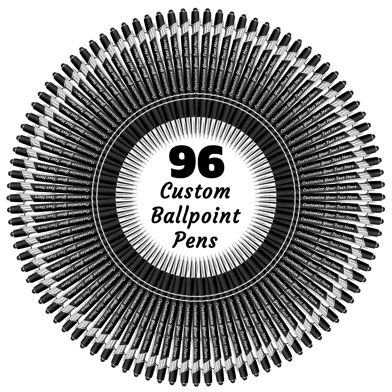 YanNanKe Custom Pens Personalised Bulk, Customised Engraving Ballpoint Pens with Stylus Name or Text, Ideal Anniversary, Birthday or Graduation Gift(96 PCS, Black Ink)