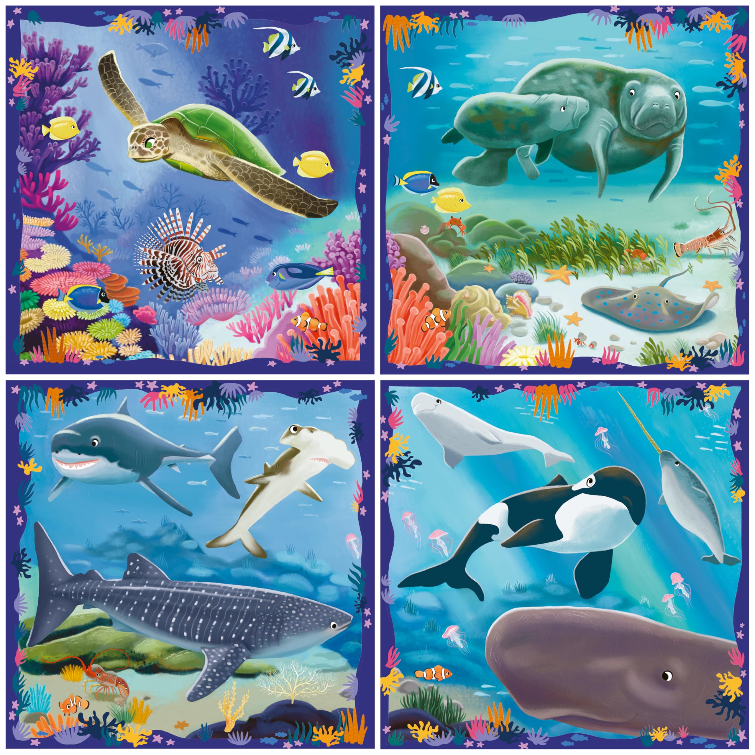 Ravensburger 12004004 Sea Animals 12004004-4 Puzzles with 64, 72, 81, 90 Pieces to Combine and with Extra Knowledge Book - Image 2