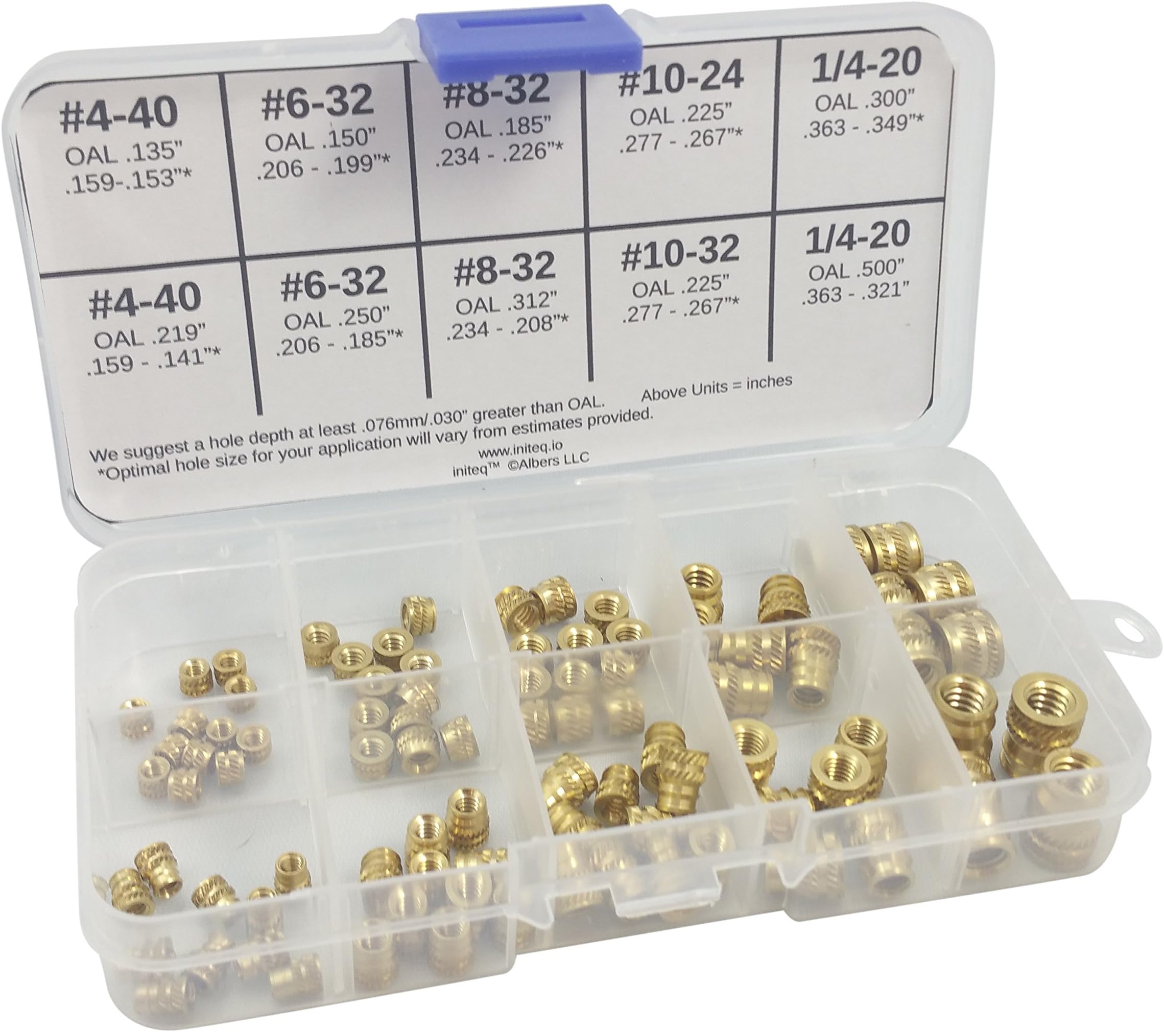 [initeq] Brass Threaded Inserts for Plastics Assortment A Insert Nuts for 3D Printing (Imperial)