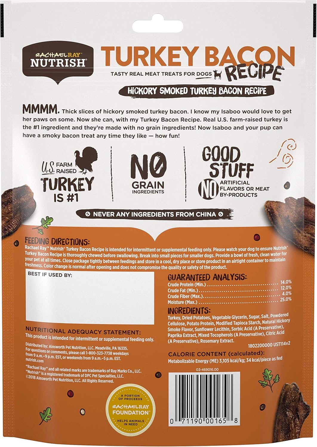 Rachael Ray Nutrish Turkey Bacon Real Meat Dog Treats, Hickory Smoked Turkey Bacon Recipe, 3 Ounces (Pack of 8), Grain Free : Pet Supplies