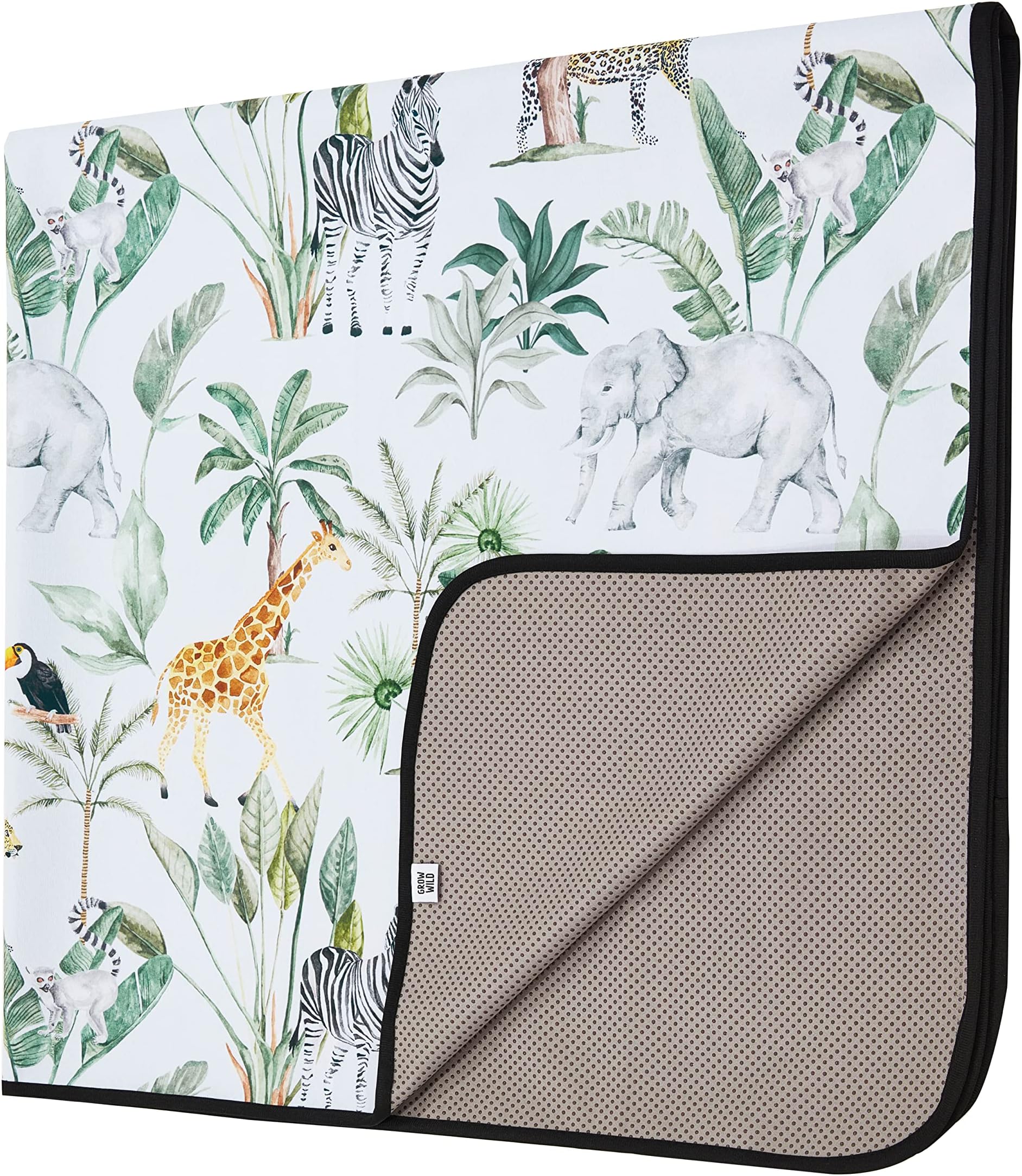 Grow Wild Non Slip Baby Splash Mat for Under High Chair | Waterproof, Washable Messy Floor Protector, Play Mat for Toddlers, Kids Craft (Tropical Jungle)