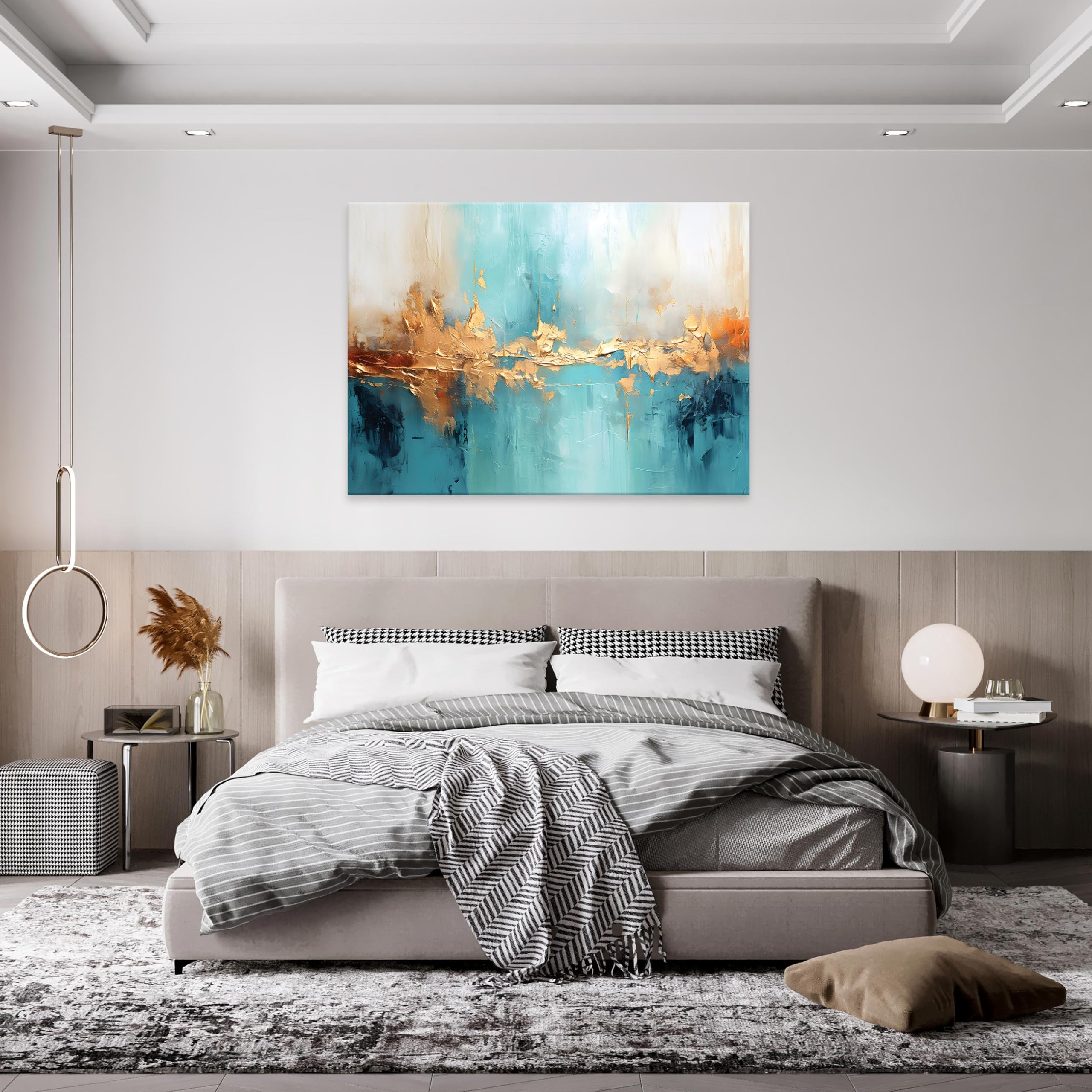WallArena Stampe su tela 120x80 cm | Cucina Arte astratta oro e blu, stampa su tela, immagine su tela, dimensioni: 120x80 cm (LxA) - un pezzo su tela