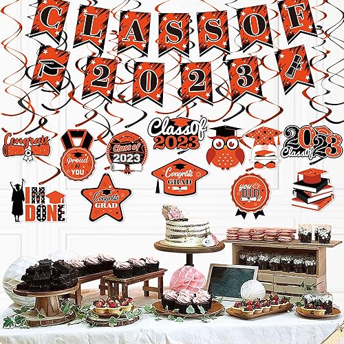 Miniatura 6 de Decoración de fiesta de graduación 2023, decoración de pancarta colgante de remolino, pancarta de clase de 2023, pancarta de felicitaciones para