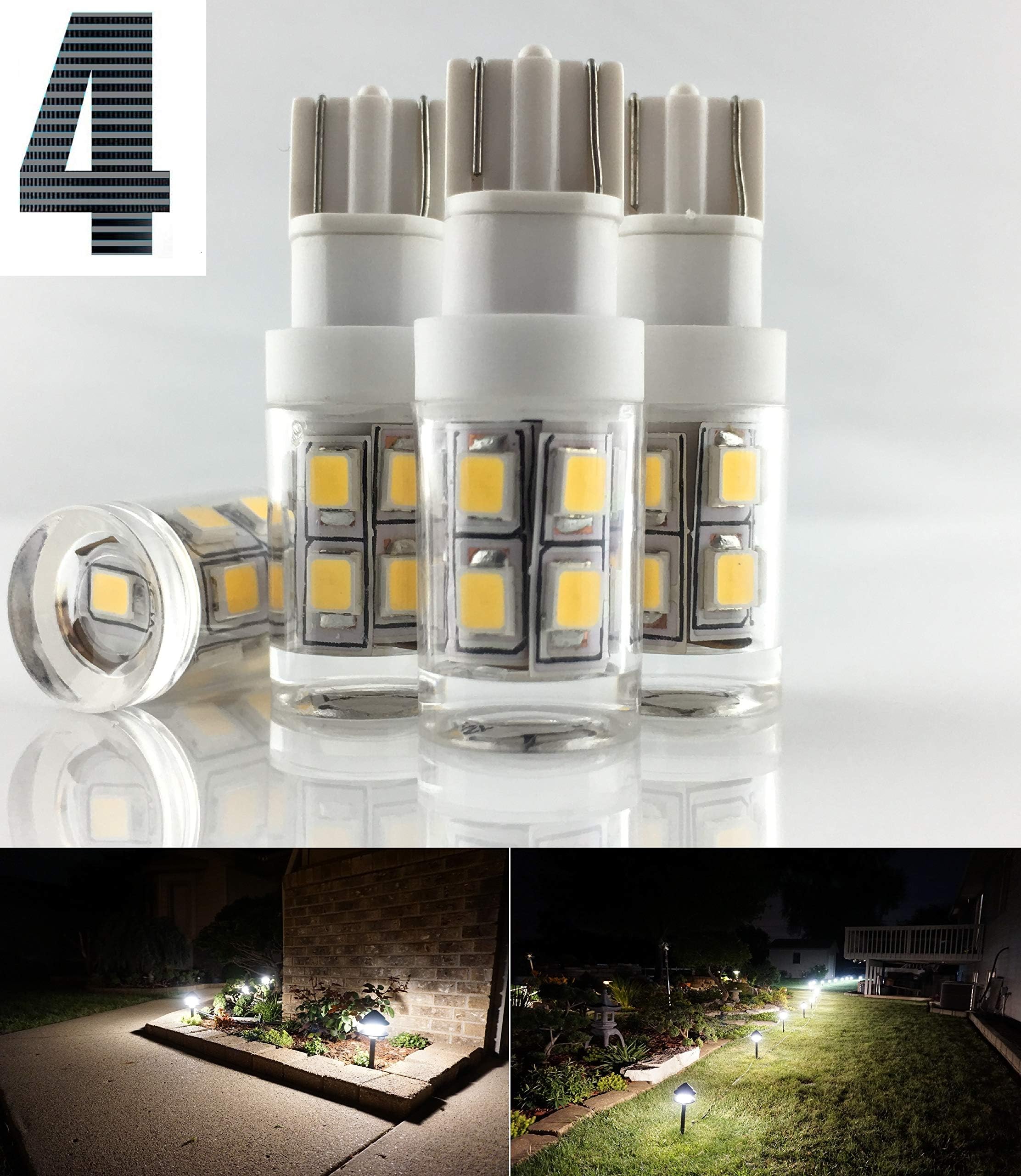 SRRB Direct 1.5W LED Replacement Landscape 4 Pack Pathway Light Bulb 12V AC/DC Wedge Base T5 T10 for Malibu Paradise Moonrays and More (4 Pack, Natural White)