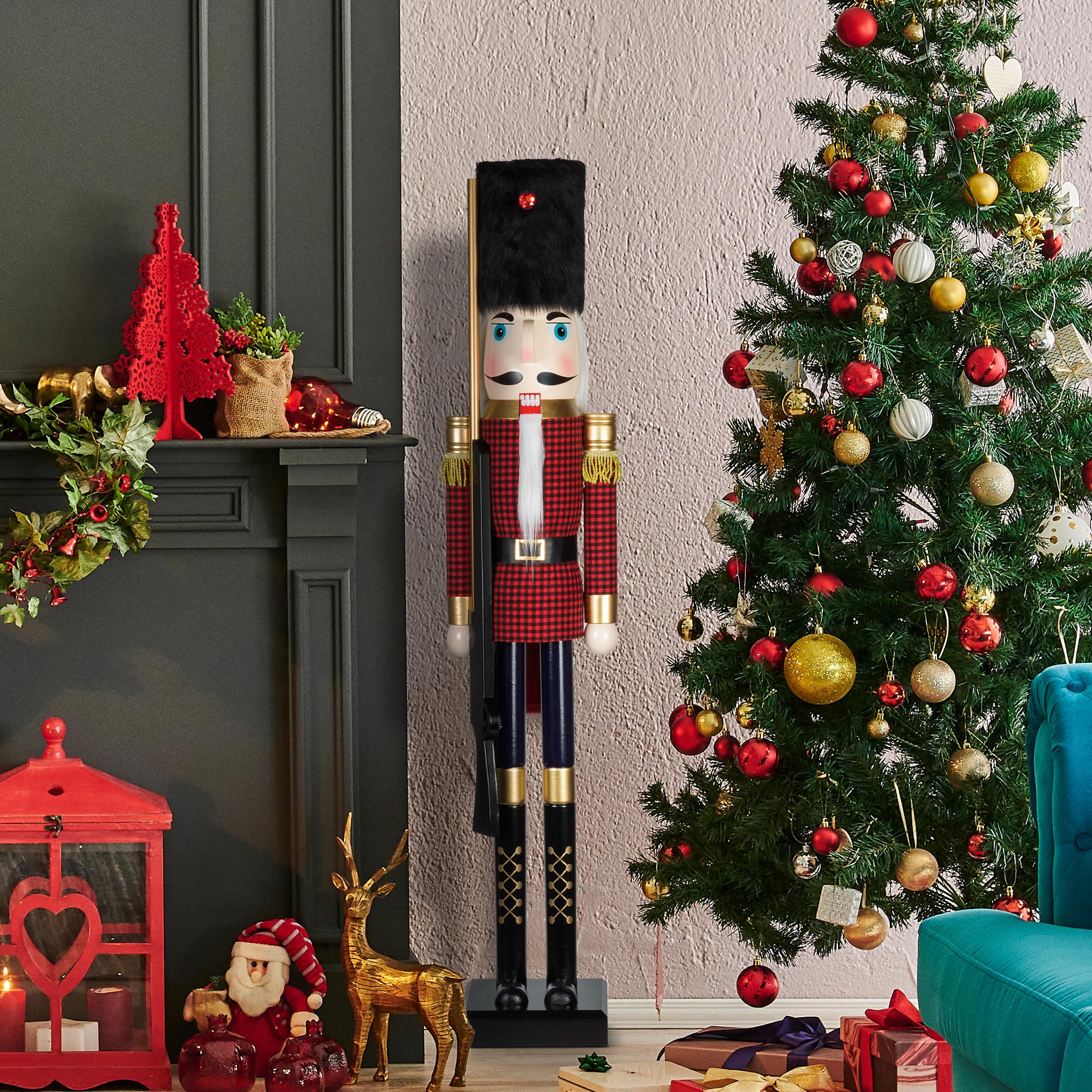 KI Store 120 cm Navidad Cascanueces tamaño natural grande XXL madera Cascanueces Figura Decoración navideña (búfalo)