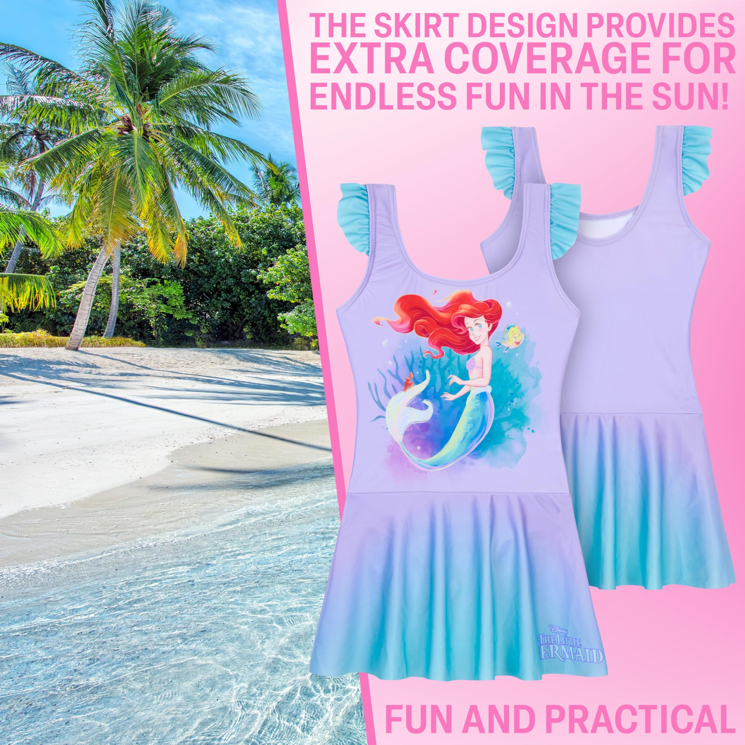 Get Trend Barbie | Disney Ariel | Cenicienta | Bella Bañador Niña con Falda, Bañador Natación de Una Pieza, Traje de Baño Niña, Regalos para Niñas