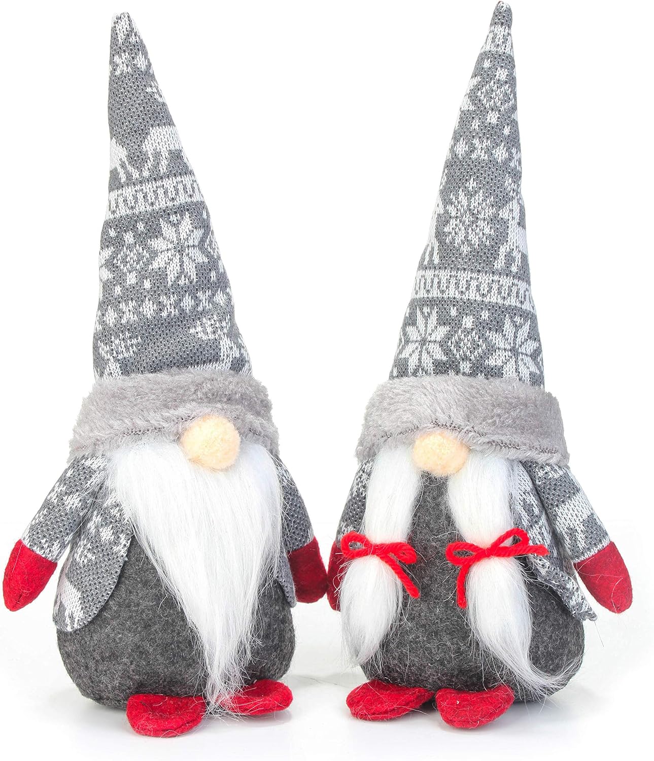 Costyleen Handmade Swedish Tomte Scandinavian Christmas Santa Gnome Plush Home Ornaments Table Decor Festival Decoration Xmas Gifts 2pc - Gray White Classic Patterns 10.4 inches