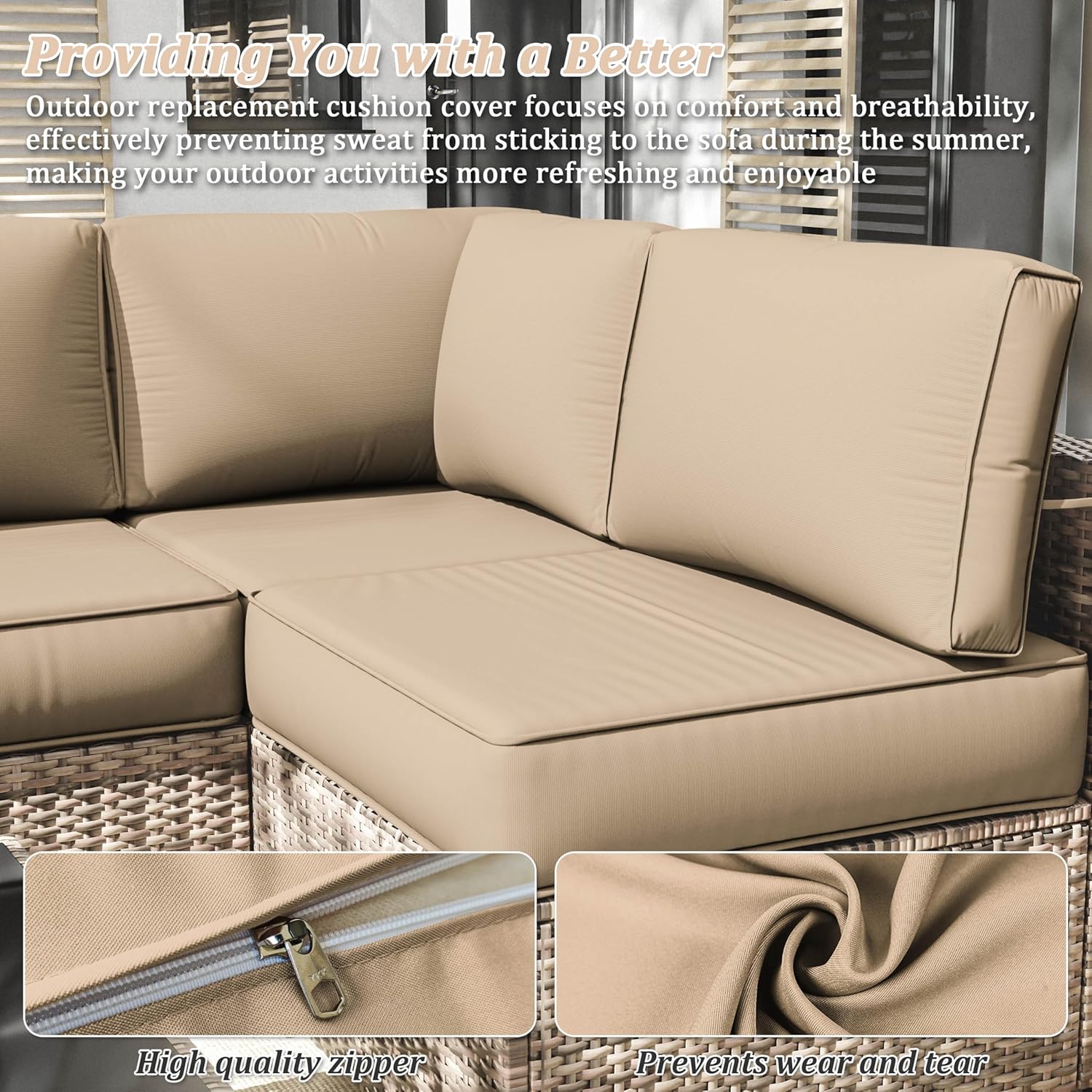 14 Pcs Outdoor Cushion Slipcovers Outdoor Patio Cushion Covers Replacement Waterproof with Zipper for Outdoor Furniture, Patio Sofa Couch 3 Sizes, Covers Only