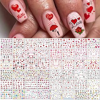 TailaiMei 60 Sheets Valentine's Day Nail Art Decals - Water Transfer DIY Nail Stickers Stencil for Women Manicure Nail Salon(1930 Pcs)