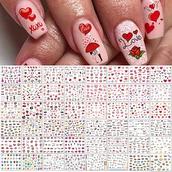 TailaiMei 60 Sheets Valentines Day Nail Art Decals - Water Transfer DIY Nail Stickers Stencil for Women Manicure Nail Salon1930 Pcs