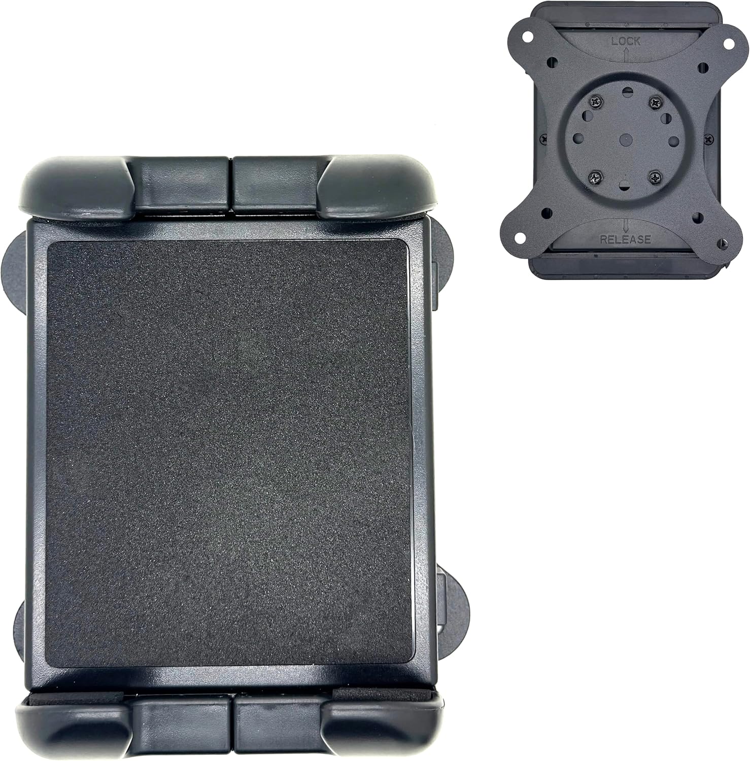Universal VESA AMPS Mounting Holder for Tablets w/Spring Loaded Clamp that Will fit iPad Galaxy Tab Tablet up to 14" inch Screen & 0.70" Thick (75x75 | 100x100 | AMPS 2/4 Hole Mount Pattern)