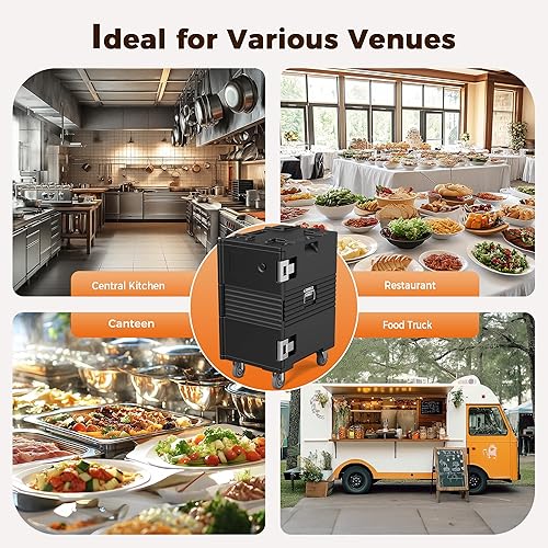 Miniatura 8 de Calentadores de alimentos de catering no eléctricos de 127 cuartos de galón con ruedas, pestillo de acero inoxidable 304 y eje de puerta,