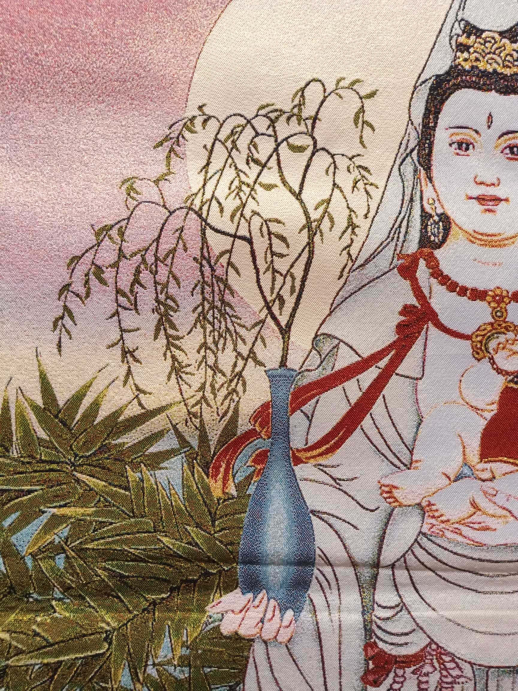 Thangka jedwabny haft buddyzm tybetański wysyłanie dziecka Kwan Yin Tangka Guanyin Avalokitesvara wiszące na ścianie do wystroju domu Tapest