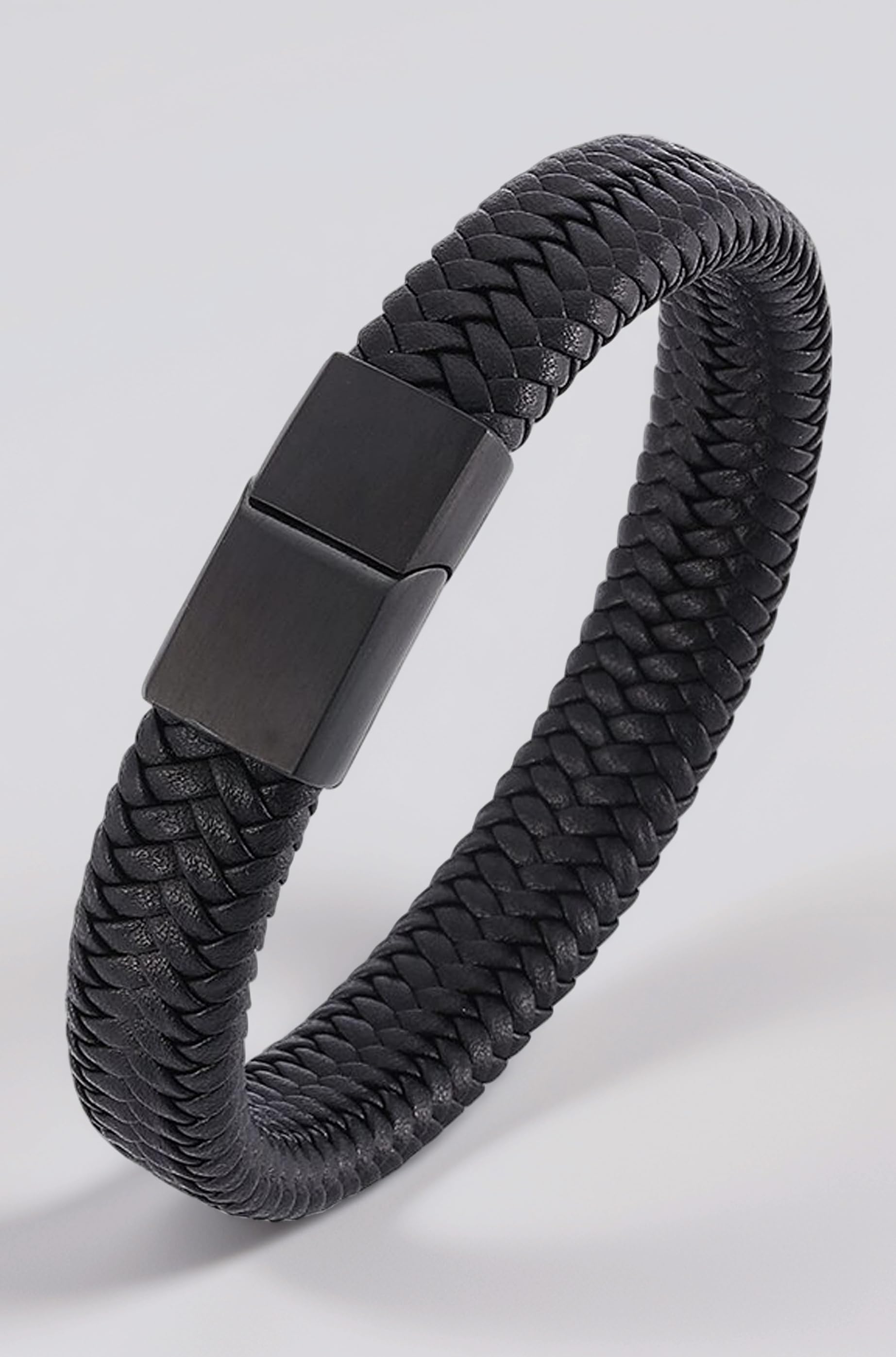 Stylish Bracelet for Men Black Leather Hand Band Jewellery Accessories For Boys Gift for Husband & Boyfriend