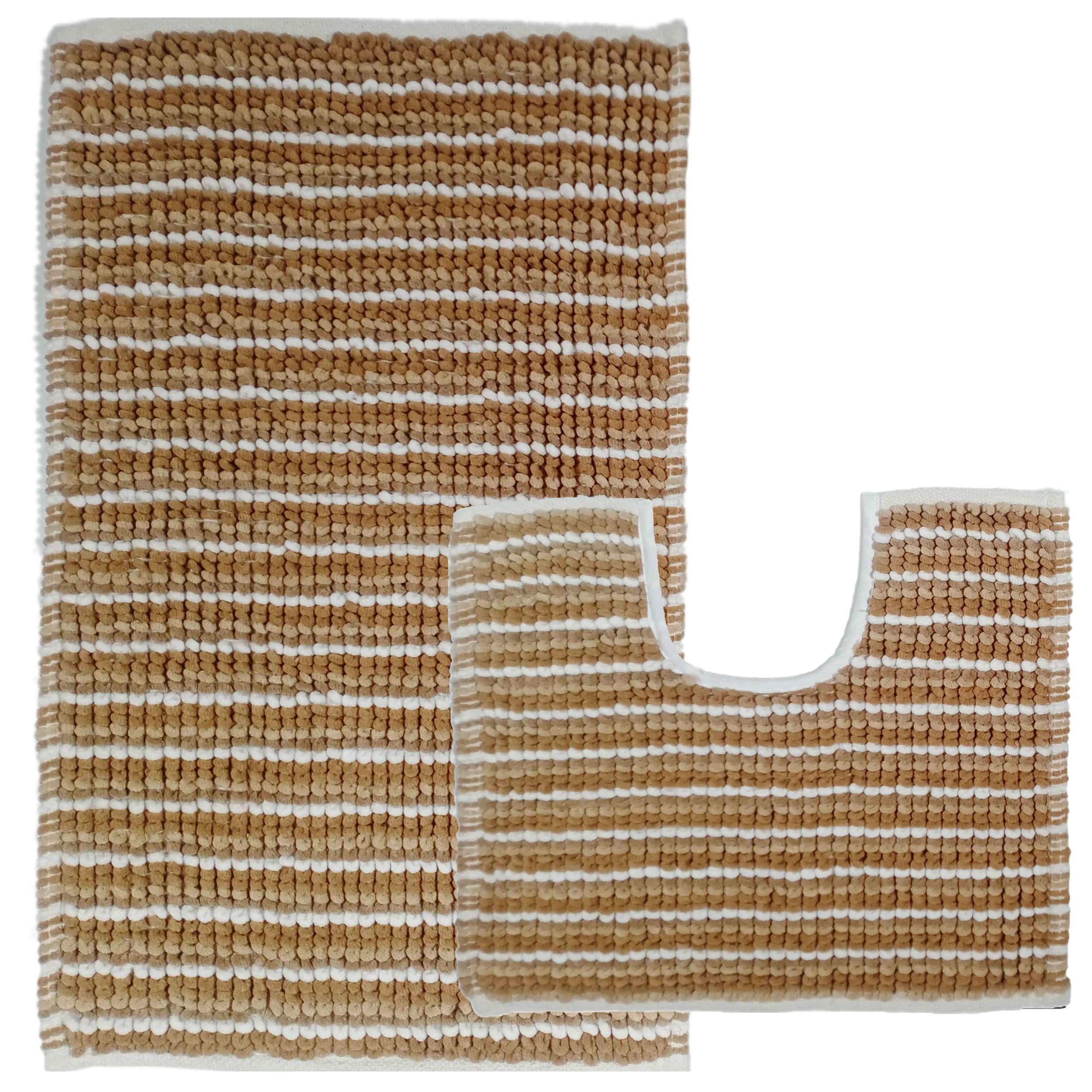 Olivia Rocco Amalfi 2 Piece Bath Mat Set Extra Soft Easy Care Plush Bath Rug + Toilet Mats Super Soft Cotton Water Absorbent Pedestal Bathmat for Bathroom Toilet Shower Natural