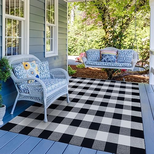 Lamberia Alfombra a cuadros de búfalo para interiores y exteriores alfombra a cuadros color negro y blanco para cocina y pasillo 2 x 4 pies 3