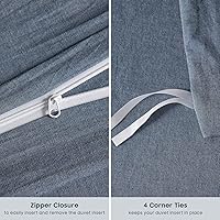 Vista 7 de Wake In Cloud – Juego de funda de edredón de algodón, tamaño individual, azul denim cambray, 100% algodón lavado, con textura parecida al lino