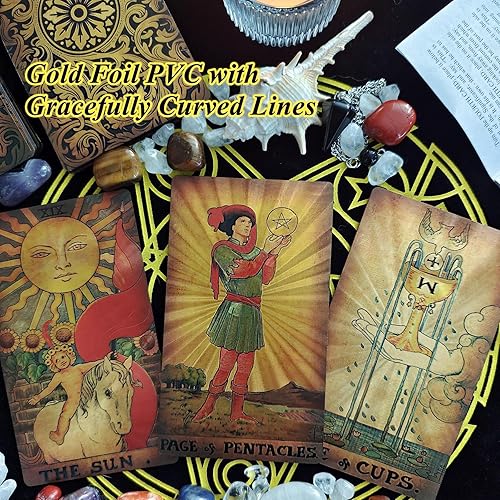 Miniatura 4 de Juego de cartas de tarot para principiantes con libro guía, significados sobre ellos, PVC impermeable, incluye soporte para tarjetas, tapete de