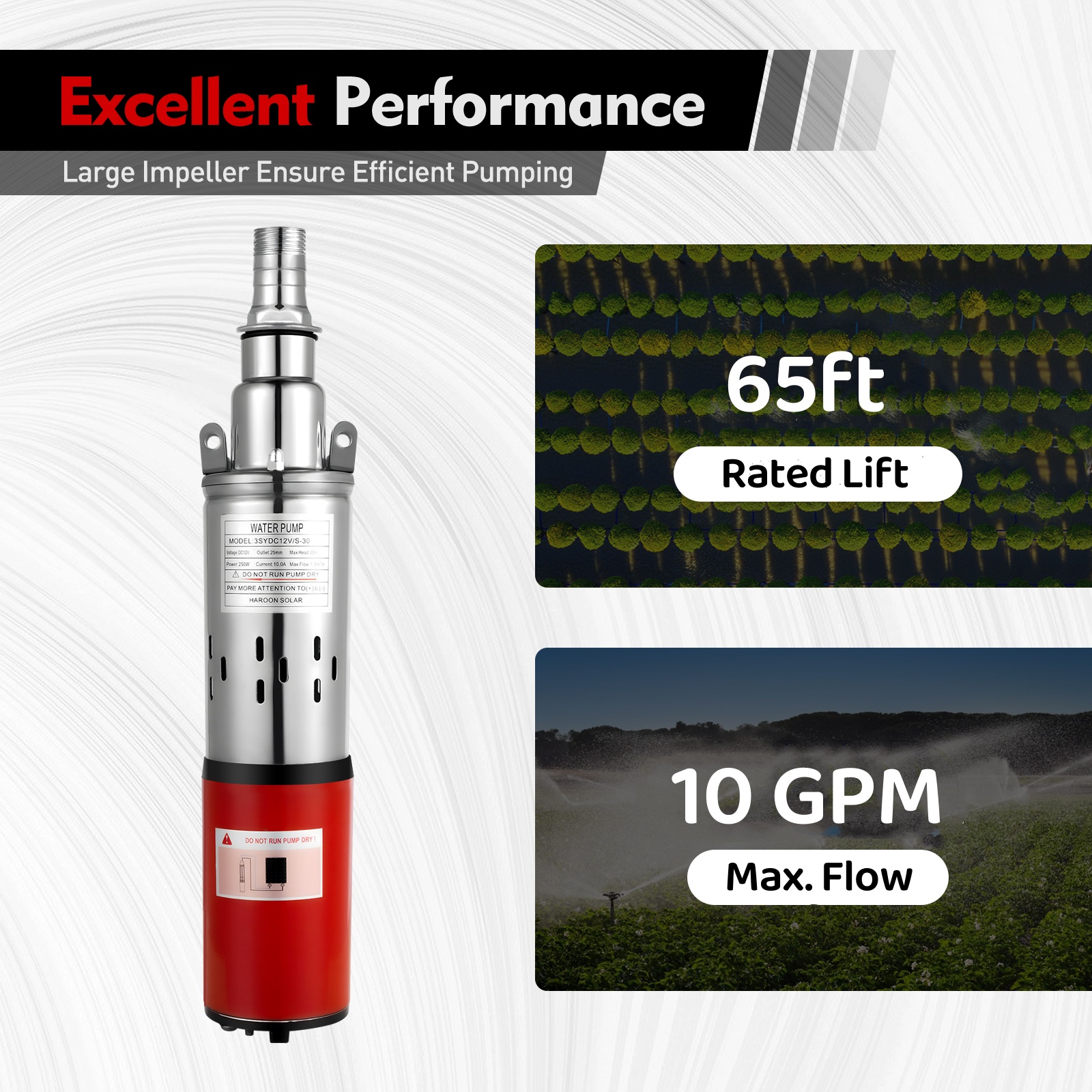 Pompe Submersible Pour Puits Profonds DC 12 V 180 W Pompe à Eau électrique à énergie Solaire, Débit De 5,3 GPM, Levage De 25 M, Irrigation De Ranch De Ferme Pompe Submersible