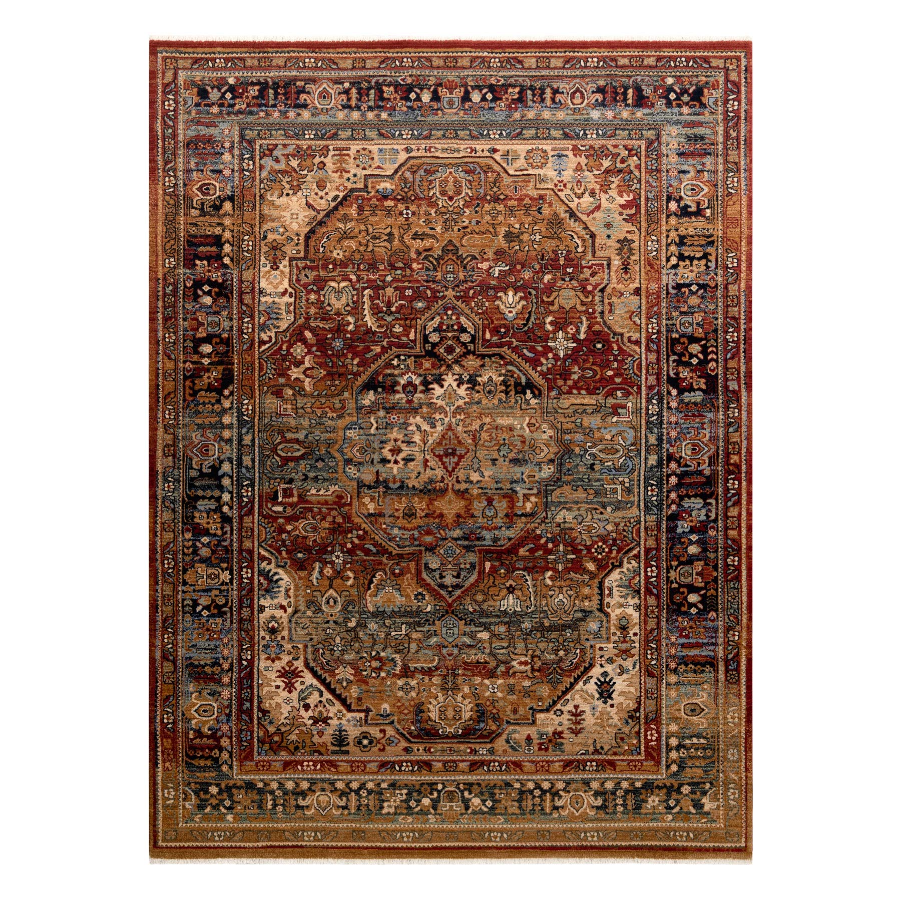 Dywan wełniany KESHAN frędzle, orientalny klasyczny, tradycyjny dywan do sypialni, salonu, wysoka jakość beżowy/ciemnoniebieski 80 x 145 cm