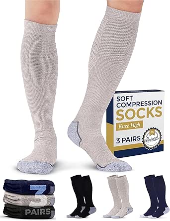 Pembrook Light Compression Socks for Men & Women - 3 Pairs | 8-15 mmHg Compression Dress Socks