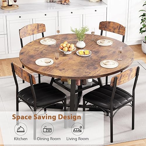 Miniatura 3 de Juego de mesa de comedor para 4, mesa de cocina y sillas para 4, mesa de comedor redonda con sillas tapizadas, 5 piezas circulares de madera que