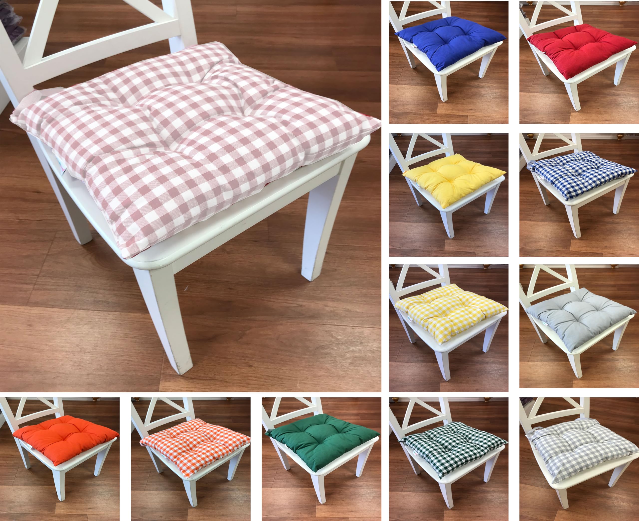 Tropik Home Colourful Seat Pads, Garden Kitchen Dining Chair Cushions Tie On (Pink Gingham) — image 1