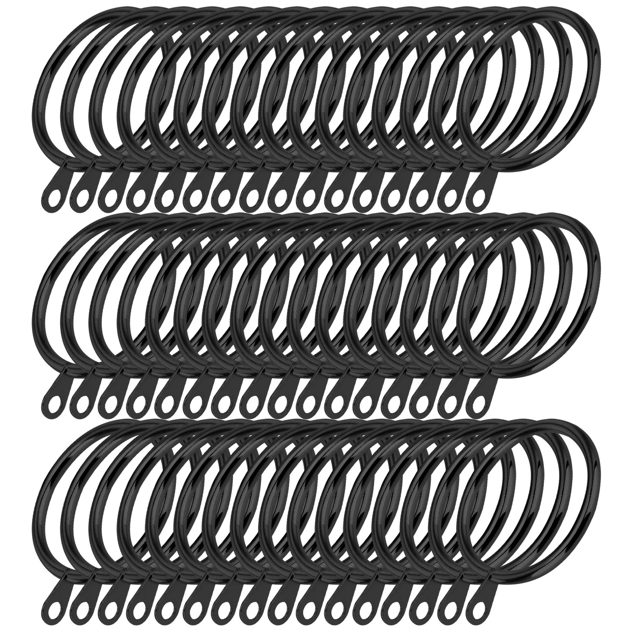 Icatchy Black Metal 30Mm Curtian Ring Hanging Hooks For Smoothly Slidng Drapery Pole Rod Voile Net With Fixed Eyes (Pack Of 60)