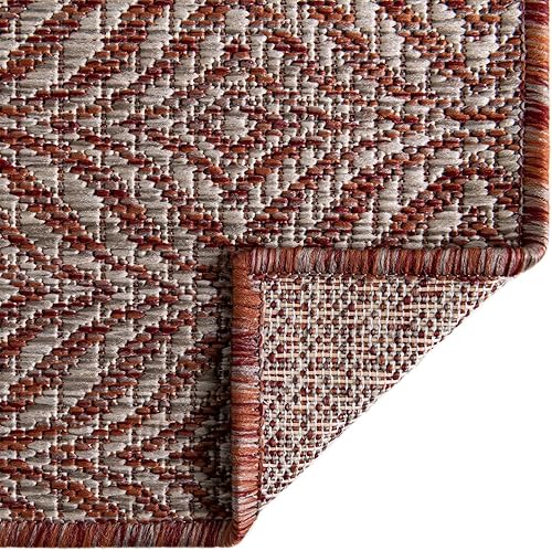 Miniatura 7 de Unique Loom Alfombra de área de la colección Trellis para exteriores, diseño de enrejado decorativo (2 x 6 pies 1 pulgada, rojo óxidomarfil)
