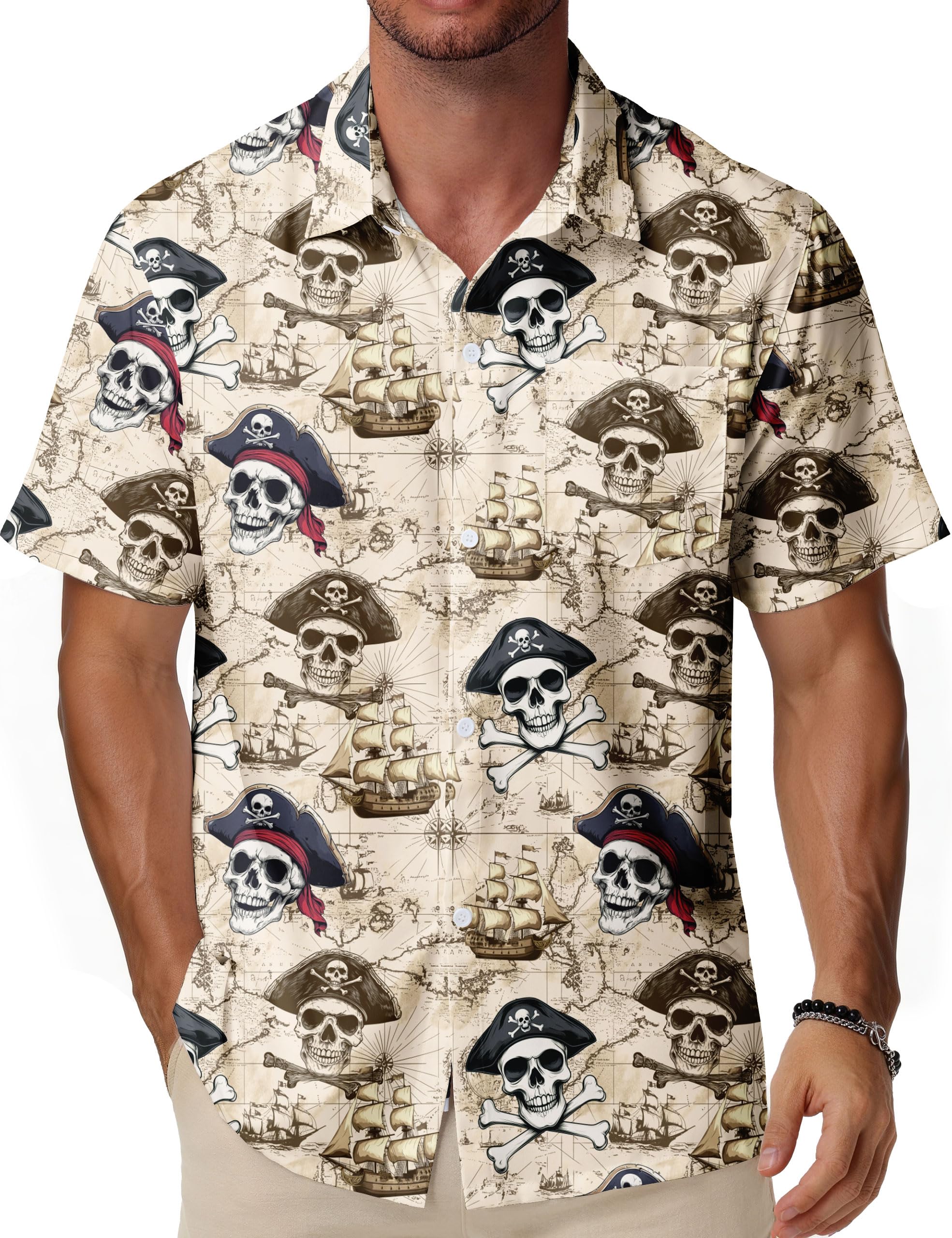WISMBOX Hawaiihemd Herren Kurzarm mit Brusttasche, Buntes Sommerhemd Regular Fit, Funky Aloha Strandhemd für Urlaub Freizeit & Party
