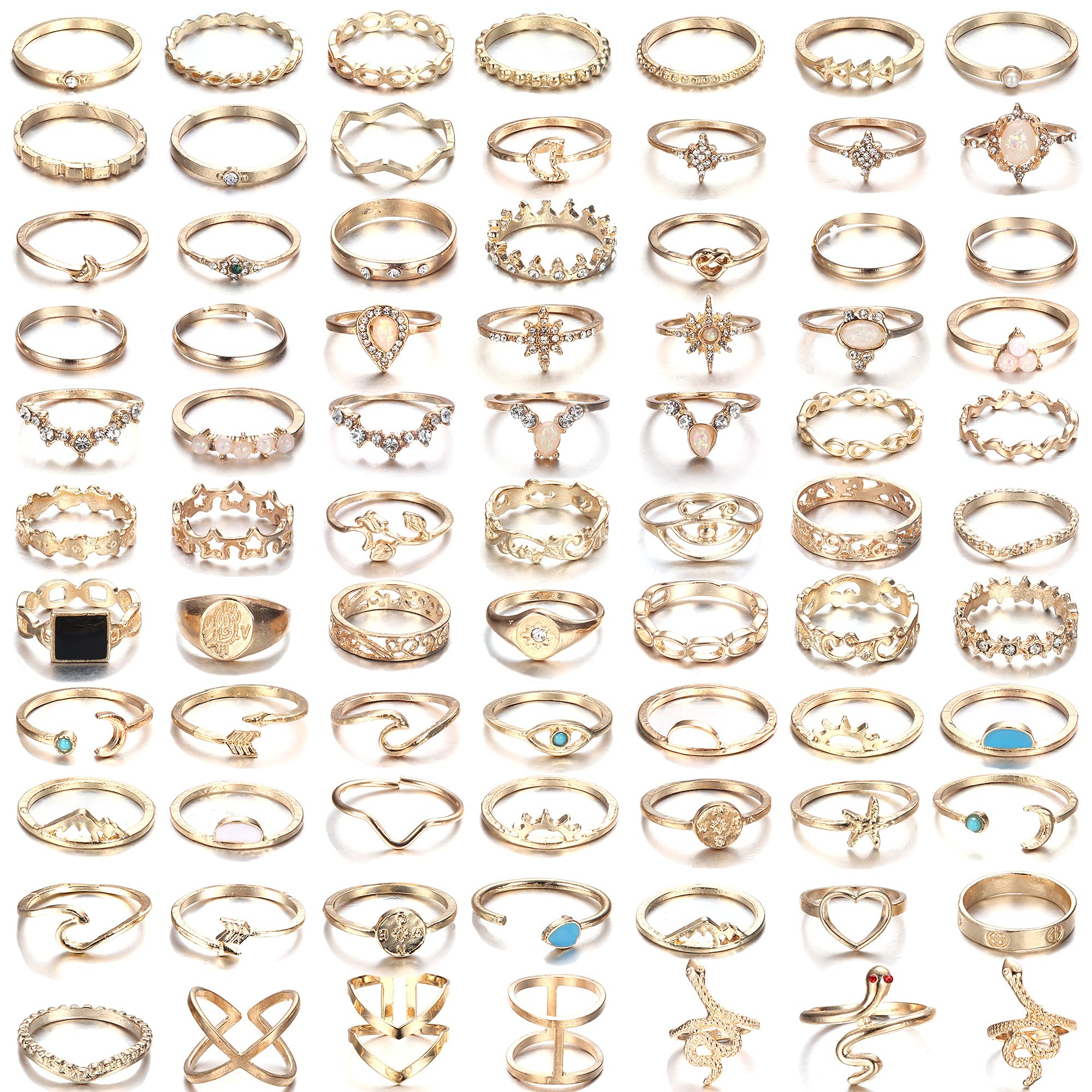 77Pcs Vintage Knuckle Rings Set Stackable Midi Finger Rings for Women Bohemian Hollow Carved Flowers Gold&Silver Rings Crystal Joint Rings Jewelry