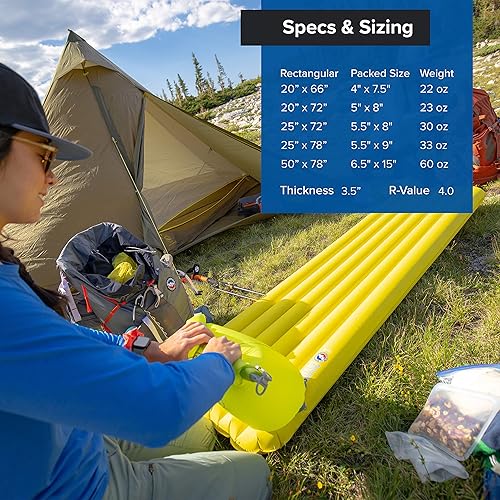 Miniatura 4 de Big Agnes Divide - Almohadilla para dormir ligera, compacta, con cámara de aire, amplia regular, verde oliva cálido