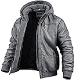 Men's Faux Leather Jacket Motorcycle Jacket Waterproof Windproof PU Moto Vintage Bomber Hoodie with Removable Hood