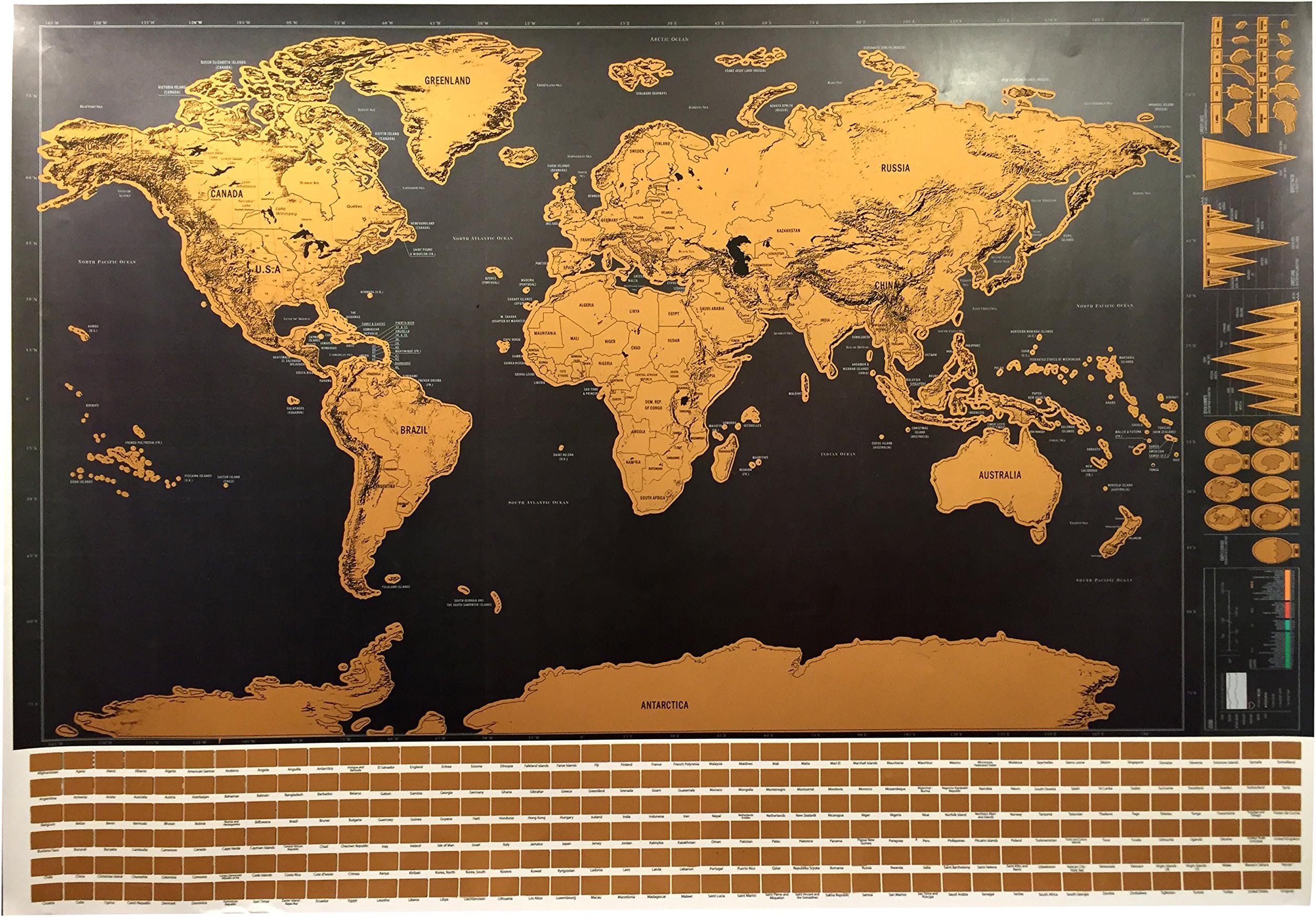 Scratch Off World Map Poster - Travel Map with US States and Country Flags, Tracks Your Adventures for Travelers Sold with Life time Guarantee