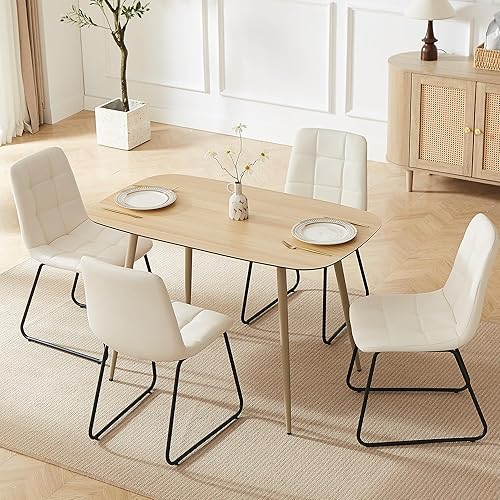 Miniatura 17 de Mesa de comedor moderna de granja de 47.2 pulgadas, mesa de comedor rectangular de madera con patas de metal para 4 personas para comedor, cocina,