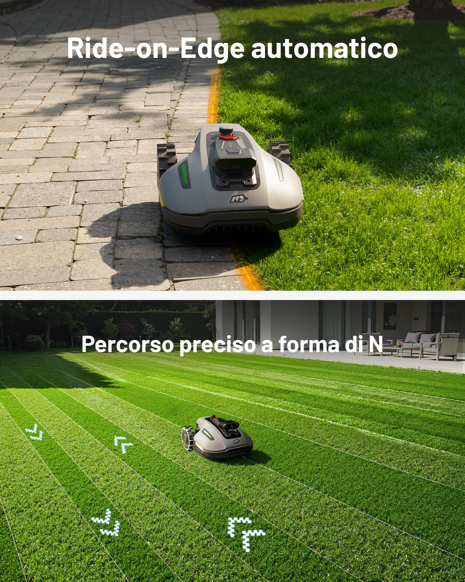 Mammotion YUKA mini Vision Robot Tagliaerba Senza Filo Perimetrale, Senza RTK, Navigazione AI Vision a Tripla Telecamera, Max.700 m², Mappatura Automatica, Controllo via App o Voce, Pendenze 45%