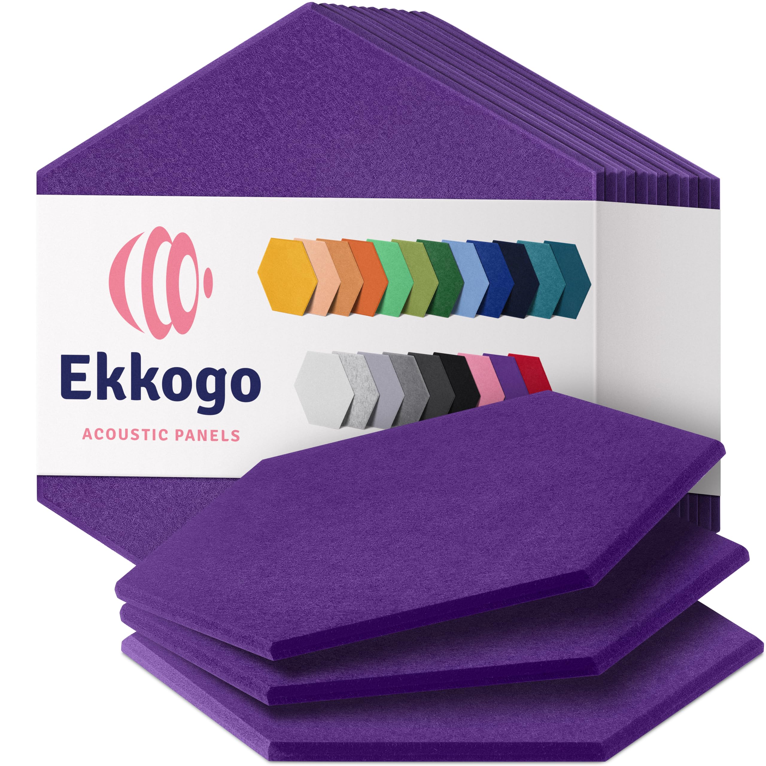 Paneles acústicos Paquete de 12 paneles de pared insonorizados de 14 x 13 x 0.4 pulgadas, paneles de sonido de alta densidad para amortiguación de sonido, [Hexágono morado medianoche]