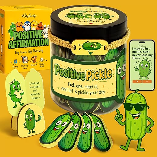 Positive Pickle Affirmation Jar - 60 Positive Affirmation Cards For Teen Girl Trendy Stuff, Cute Coworker Birthday Gifts For Women, Back To School Teacher Gifts, Fun Christmas Gift For Women Mom 2025