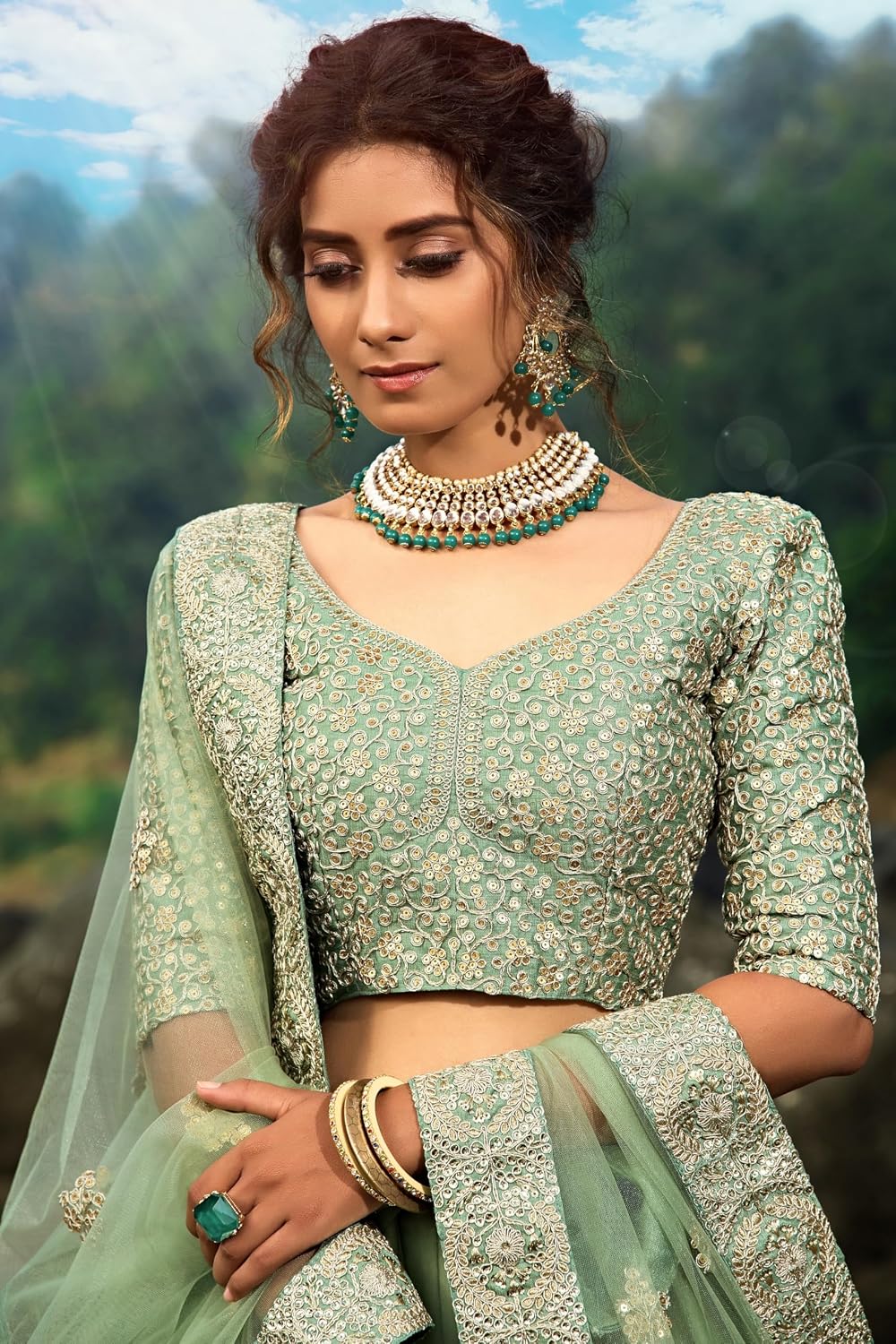 Women's ready-to-wear lehenga choli set for traditional wedding Navratri with embroidery