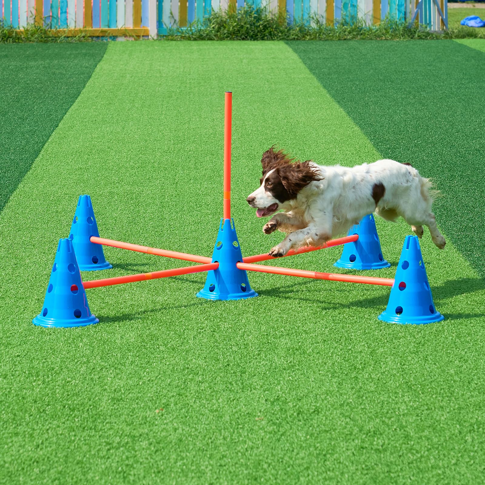 VEVOR Equipo de Entrenamiento de Agilidad para Perros 6 Piezas Carrera de Obstáculos para Cachorros con 12 Conos 6 Varillas de Agilidad Barra Transversal Ajustable en Altura Bolsa de Almacenamiento