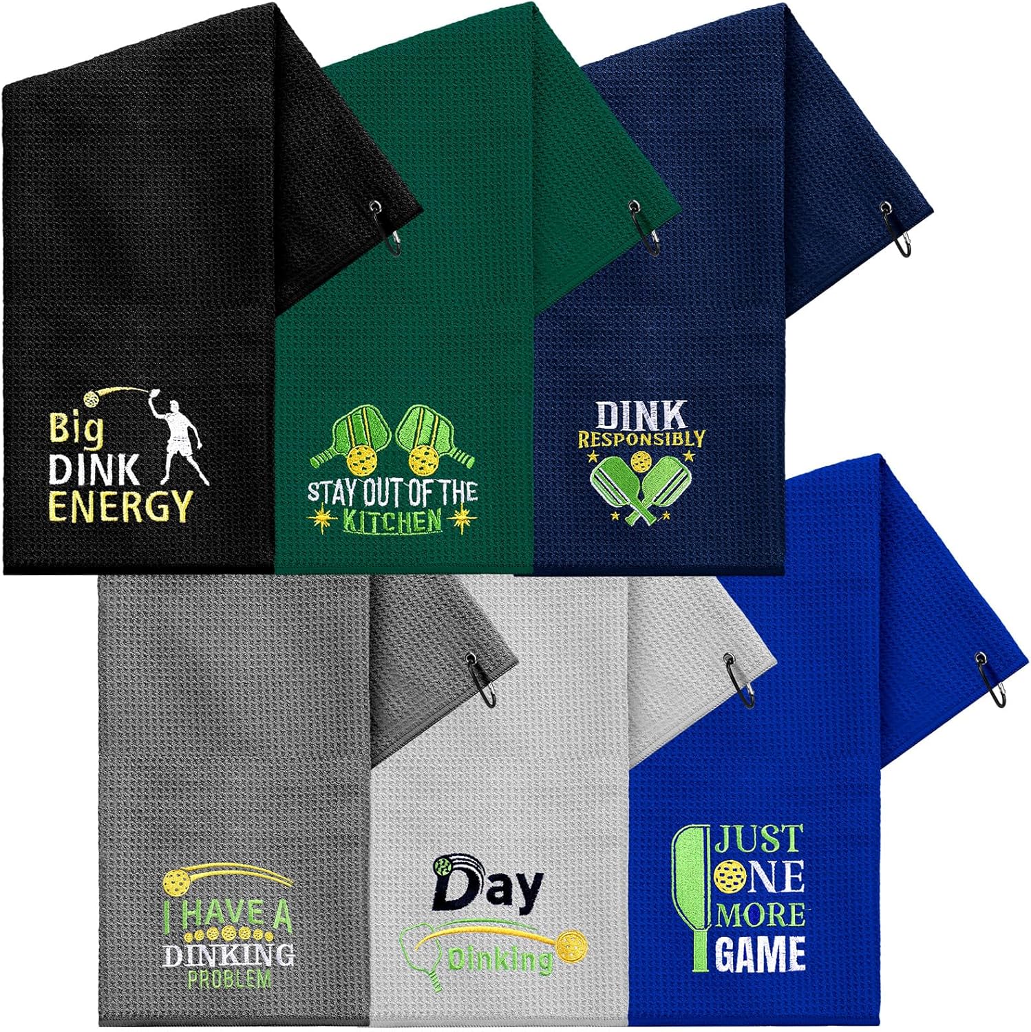 HunnmingRe 6 Pcs Dinkball Towels Microfiber Athletic Towels with Clip Summer Embroidered Dinkball Gift Suitable for Mom Father Beach Shower Pool Gym Camping