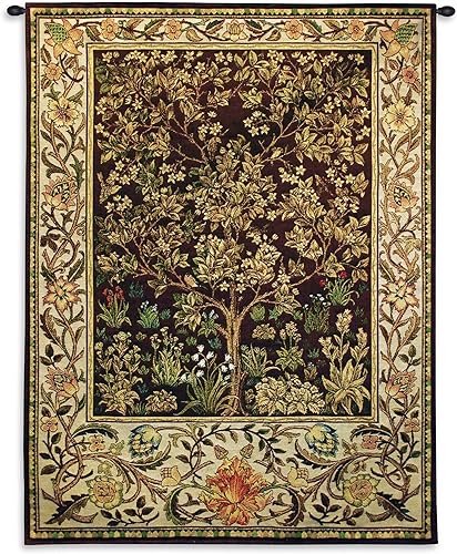 Árbol de la vida Umber - Artes y manualidades - William Morris - Patrón de árbol espiritual adornado - Tapiz tejido de algodón para colgar - Estados
