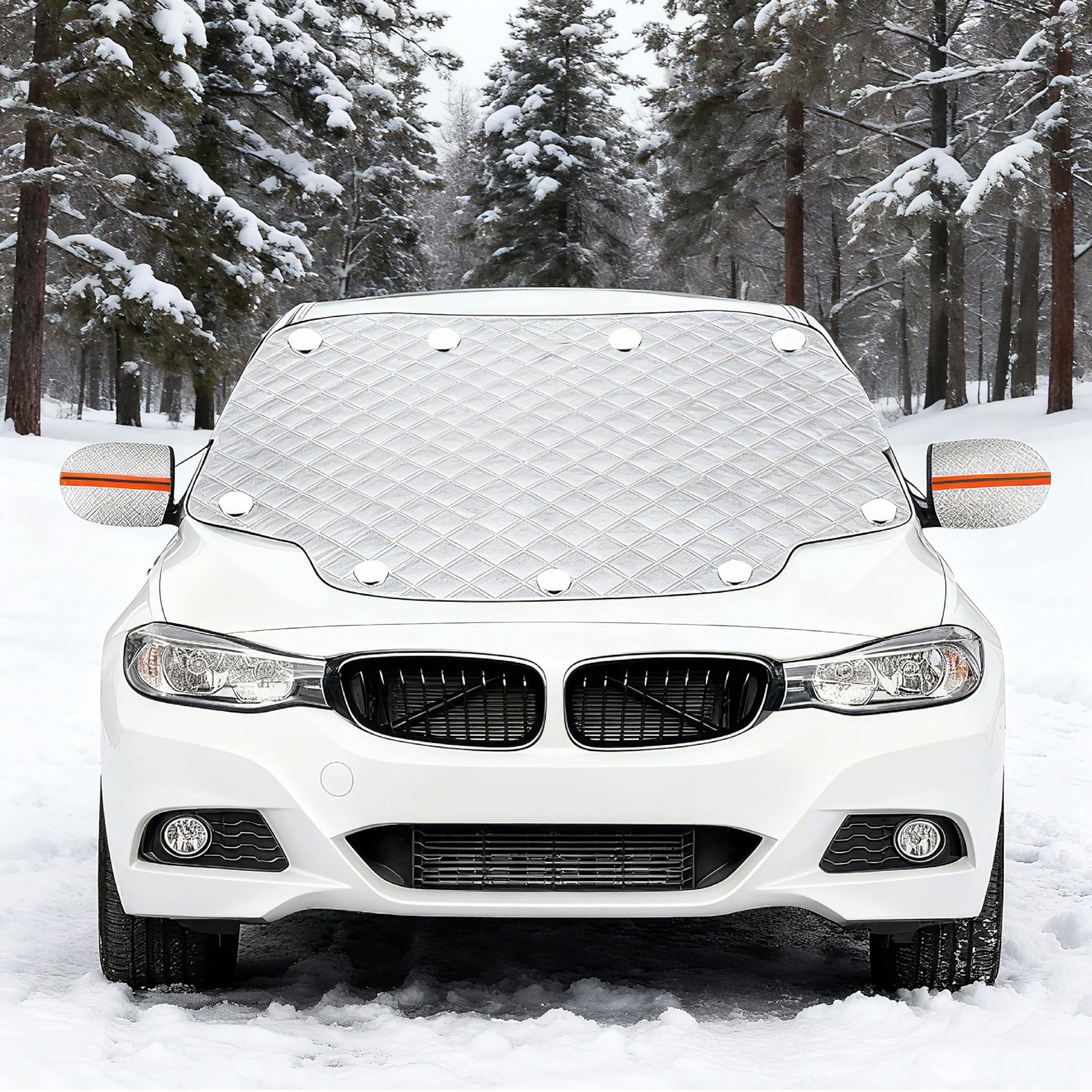 Windschutzscheibenabdeckung mit 9 Magneten, faltbar für Auto, SUV & Van | 145x110 cm Winter Scheibenabdeckung, schützt vor Schnee, Eis, Frost, Staub & UV, als Sonnenschutz nutzbar, einfache Montage