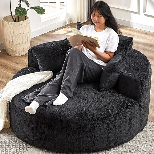 55''L Chenille Sponge Single Sofa,Oversized Round Chair,Fluffy Modern Sleeper Chair